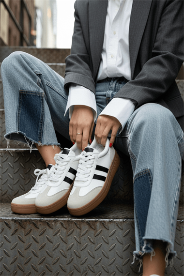 Samba Beyaz Süet Yanları Çizgili Spor Ayakkabı Sneaker