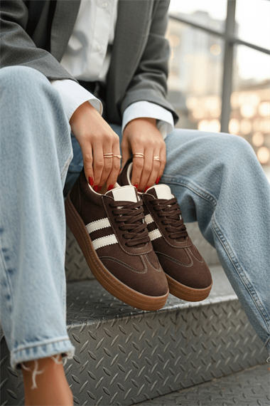 Samba Kahve Süet Yanları Çizgili Spor Ayakkabı Sneaker