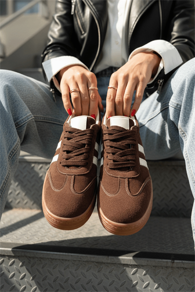 Samba Kahve Süet Yanları Çizgili Spor Ayakkabı Sneaker
