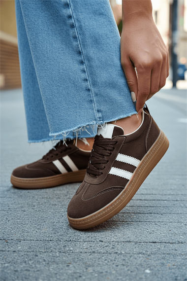 Samba Kahve Süet Yanları Çizgili Spor Ayakkabı Sneaker
