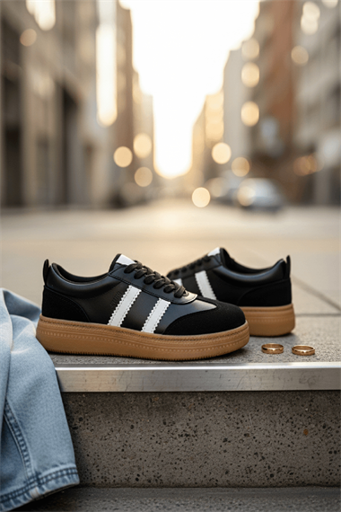 Samba Siyah Süet Yanları Çizgili Spor Ayakkabı Sneaker