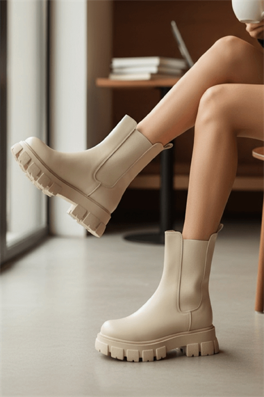 Senni Bej Cilt Yandan Lastikli Kalın Taban Günlük Bot