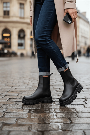 Senni Siyah Yandan Lastikli Kalın Taban Günlük Bot