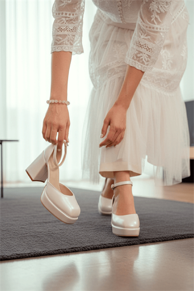 Serra Gelinlik Sedef Beyaz Platform Topuklu Günlük Ayakkabı