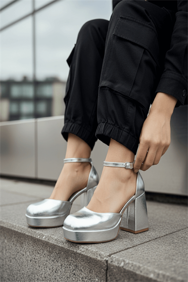 Serra Gümüş Platform ( 9 Cm Topuklu ) Günlük Topuklu Ayakkabı