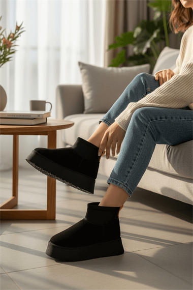 Slavia Siyah (4.5 CM) İçi Kürklü Streçli Günlük Kullanım Bot