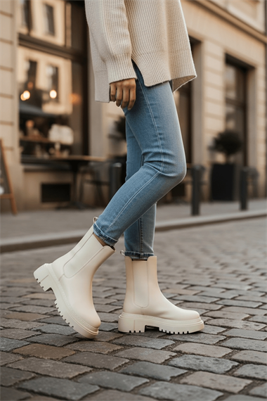 Spice Bej Cilt Yandan Lastikli Kalın Taban Günlük Bot