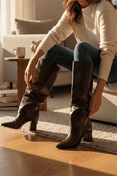 Strada Kahverengi Rugan Tak-Çıkar Konçlu  (8 cm Topuk Boyu ) Günlük Kullanım Bot Ve Çizme