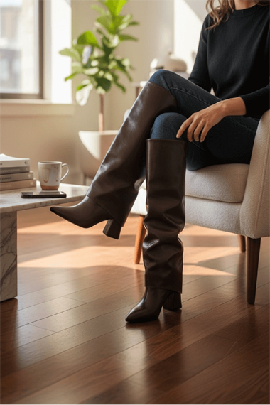 Strada Kahverengi Rugan Tak-Çıkar Konçlu  (8 cm Topuk Boyu ) Günlük Kullanım Bot Ve Çizme