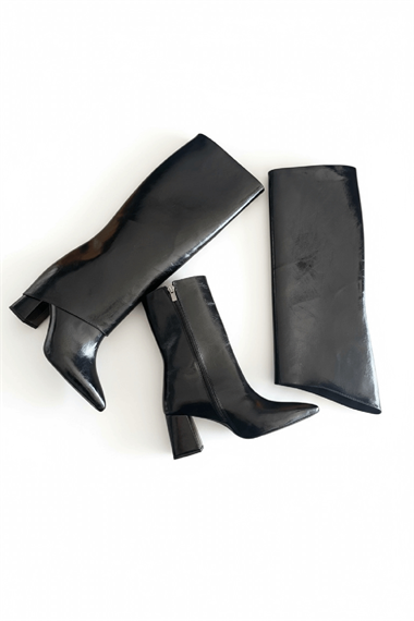 Strada Siyah Rugan Tak-Çıkar Konçlu  (8 cm Topuk Boyu ) Günlük Kullanım Bot Ve Çizme