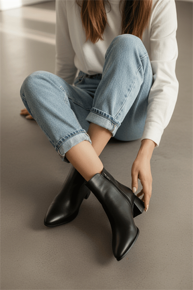 Timma Siyah ( 5 Cm Topuklu ) Günlük Kullanım Kadın Botu