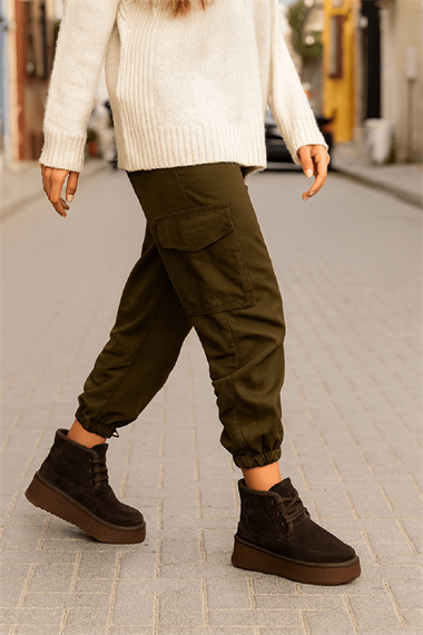 Ugy Kahverengi (4.5 CM) İçi Kürklü Bağcıklı Günlük Kullanım Bot