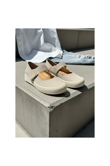Varius Bej Süet ( 3 cm Topuklu ) Yuvarlak Burunlu  Detaylı Loafer Ayakkabı