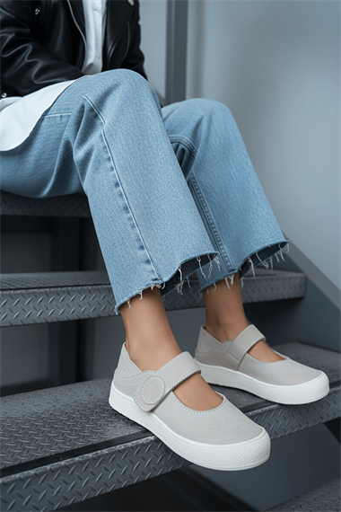 Varius Gri Süet ( 3 cm Topuklu ) Yuvarlak Burunlu  Detaylı Loafer Ayakkabı