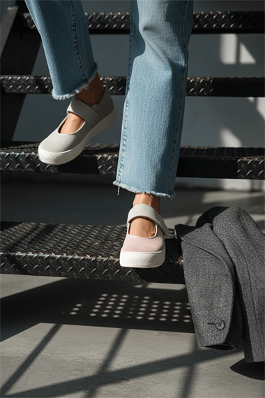 Varius Gri Süet ( 3 cm Topuklu ) Yuvarlak Burunlu  Detaylı Loafer Ayakkabı