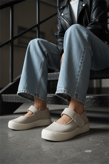 Varius Gri Süet ( 3 cm Topuklu ) Yuvarlak Burunlu  Detaylı Loafer Ayakkabı