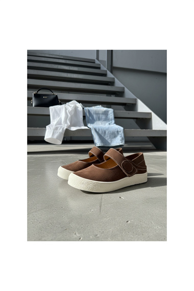 Varius Kahverengi Süet ( 3 cm Topuklu ) Yuvarlak Burunlu  Detaylı Loafer Ayakkabı