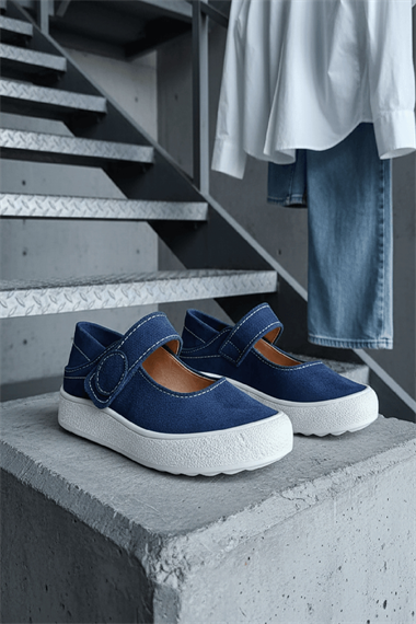 Varius Lacivert Süet ( 3 cm Topuklu ) Yuvarlak Burunlu  Detaylı Loafer Ayakkabı
