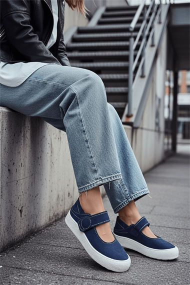 Varius Lacivert Süet ( 3 cm Topuklu ) Yuvarlak Burunlu  Detaylı Loafer Ayakkabı