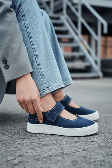 Varius Lacivert Süet ( 3 cm Topuklu ) Yuvarlak Burunlu  Detaylı Loafer Ayakkabı