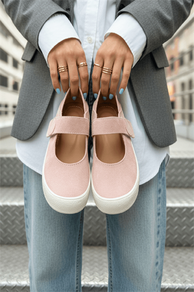 Varius Pudra Süet ( 3 cm Topuklu ) Yuvarlak Burunlu  Detaylı Loafer Ayakkabı