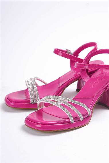 Venedik Fuşya Rugan Taşlı Platform Topuklu Günlük Ayakkabı