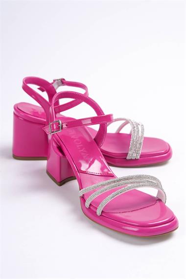 Venedik Fuşya Rugan Taşlı Platform Topuklu Günlük Ayakkabı