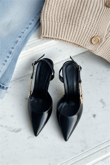 Verso Siyah Yanı Pencereli (9 cm Topuk Boyu ) Sivri Burun Topuklu Ayakkabı