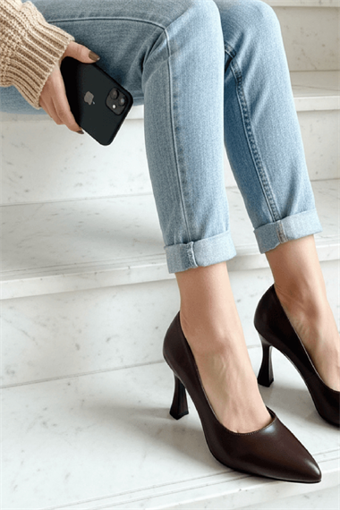 Vest Kahverengi (8 cm) Topuk  Boyu Günlük Kullanım Stiletto