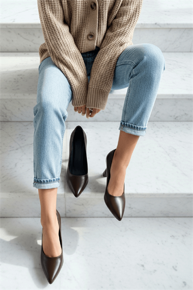 Vest Kahverengi (8 cm) Topuk  Boyu Günlük Kullanım Stiletto