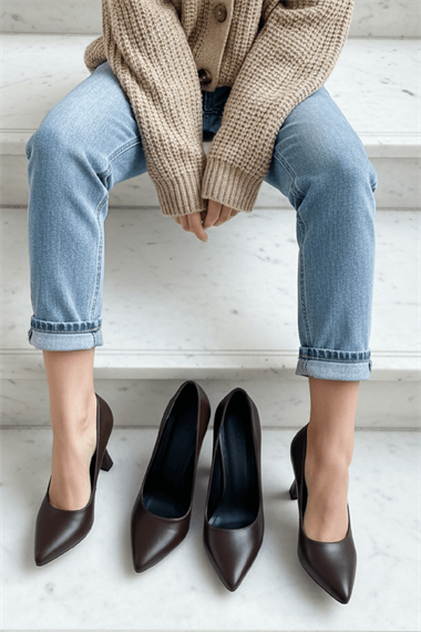 Vest Kahverengi (8 cm) Topuk  Boyu Günlük Kullanım Stiletto