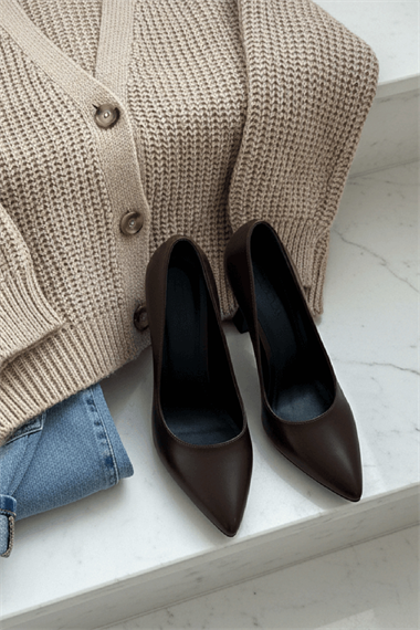 Vest Kahverengi (8 cm) Topuk  Boyu Günlük Kullanım Stiletto