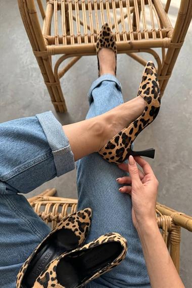 Vest Leopar (8cm) Topuk  Boyu Günlük Kullanım Stiletto