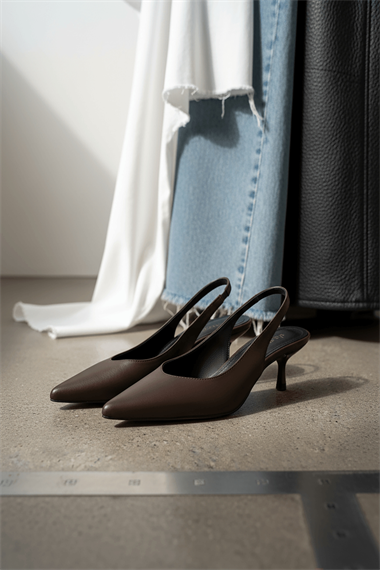 Vintage Acı Kahve Kadın ( 3 cm Topuklu ) Sivri Burunlu Kısa Kitten Topuklu Ayakkabı