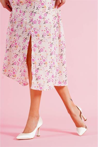 Violet Bej Saten Burnu Şeffaf Detaylı Günlük Kullanım Stiletto