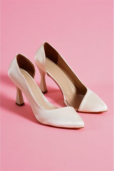 Violet Bej Saten Burnu Şeffaf Detaylı Günlük Kullanım Stiletto