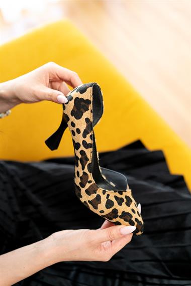 Violet Leopar ( 8 Cm Topuklu ) Önü Sivri Günlük Kullanım Topuklu Ayakkabı