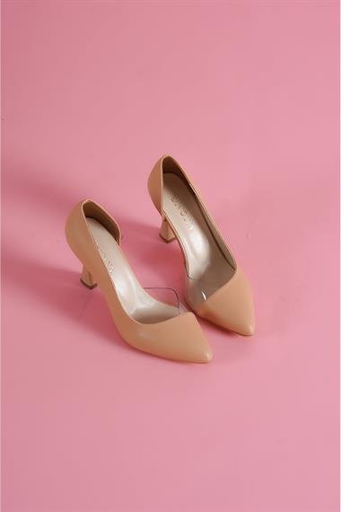 Violet Nude Burnu Şeffaf Detaylı Günlük Kullanım Stiletto