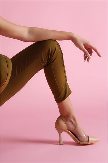 Violet Nude Burnu Şeffaf Detaylı Günlük Kullanım Stiletto