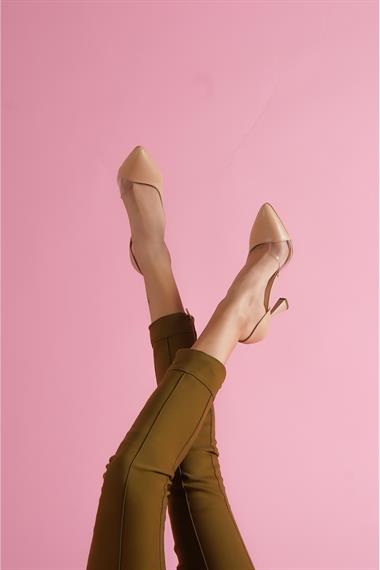 Violet Nude Burnu Şeffaf Detaylı Günlük Kullanım Stiletto