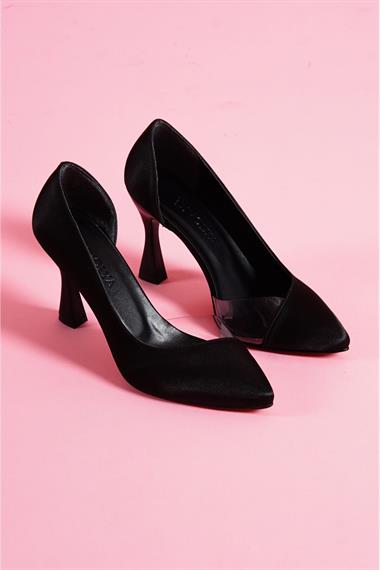 Violet Siyah Saten Burnu Şeffaf Detaylı Günlük Kullanım Stiletto