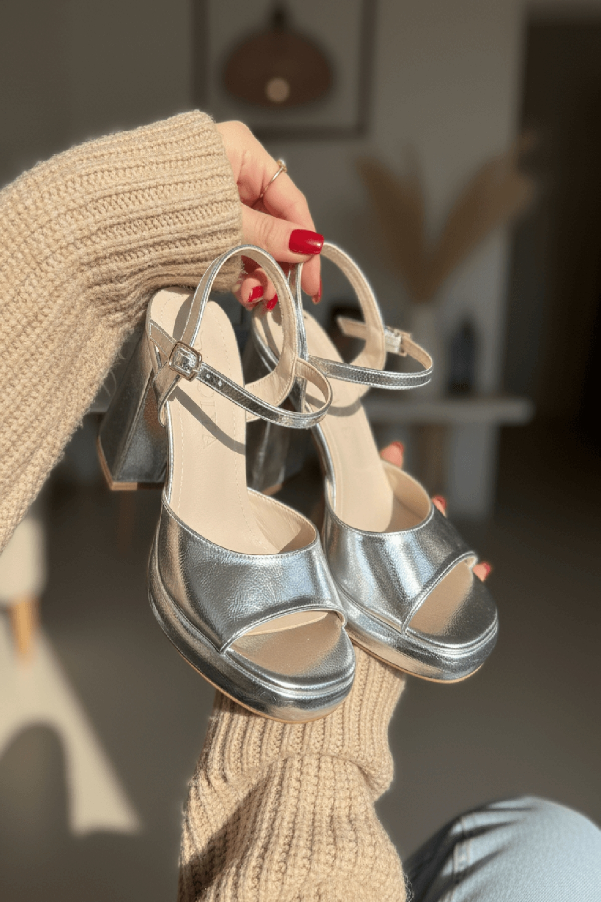 Bello Gümüş ( 9 Cm Topuk ) Platform Topuklu Günlük Ayakkabı