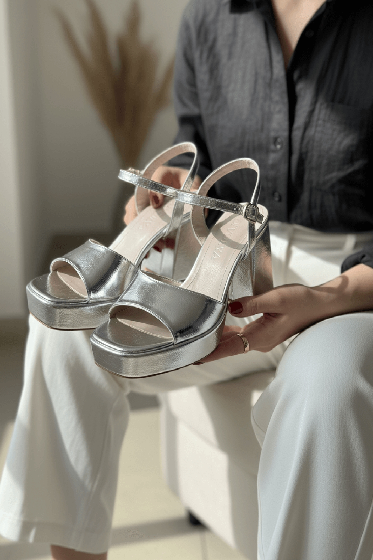 Fell Gümüş ( 9 cm Platform Topuklu ) Günlük Kullanım Topuklu Ayakkabı