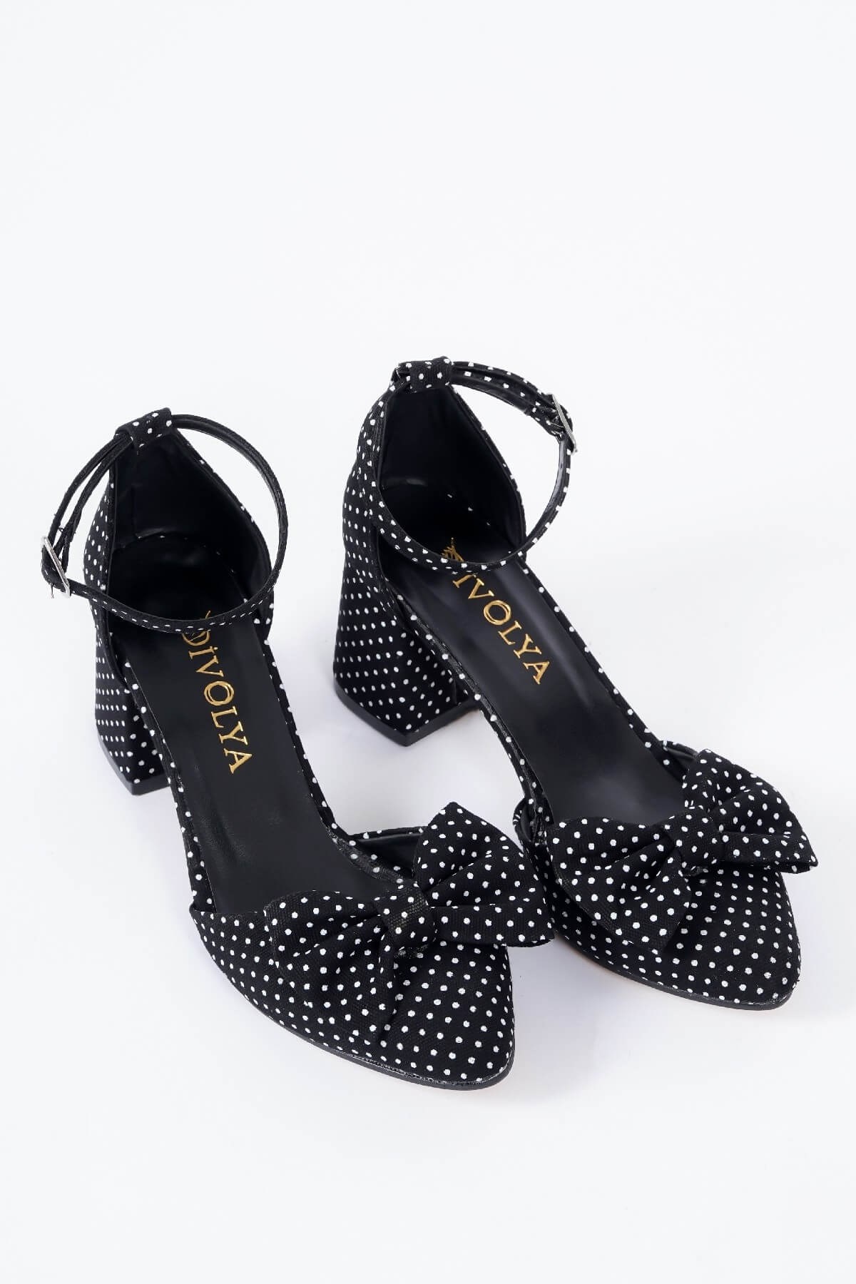 Foster Siyah  Puantiyeli Bilekten Bantlı Topuklu Ayakkabı