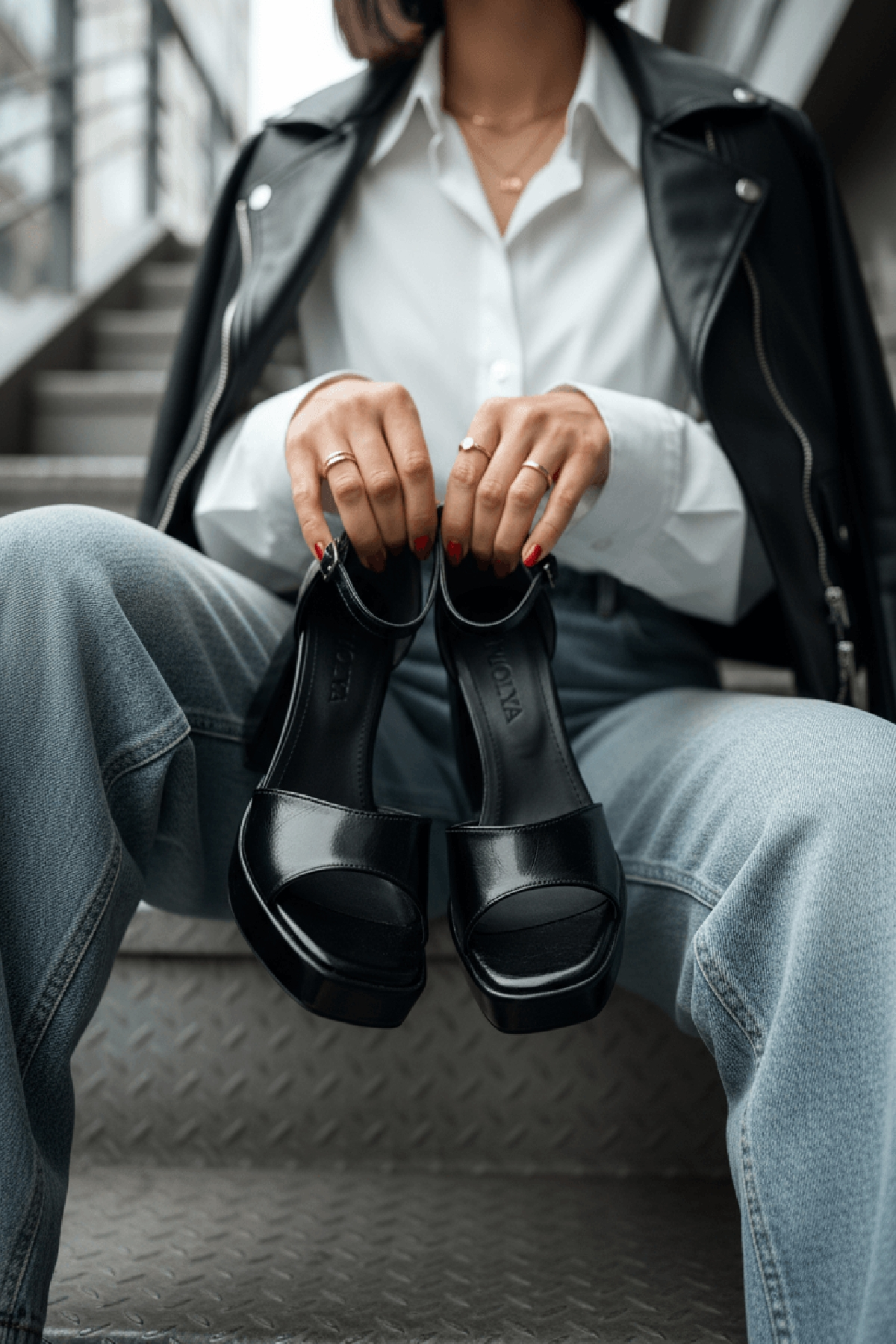June Siyah Kırışık Rugan ( 9 Cm Topuk ) Platform Topuklu Günlük Ayakkabı