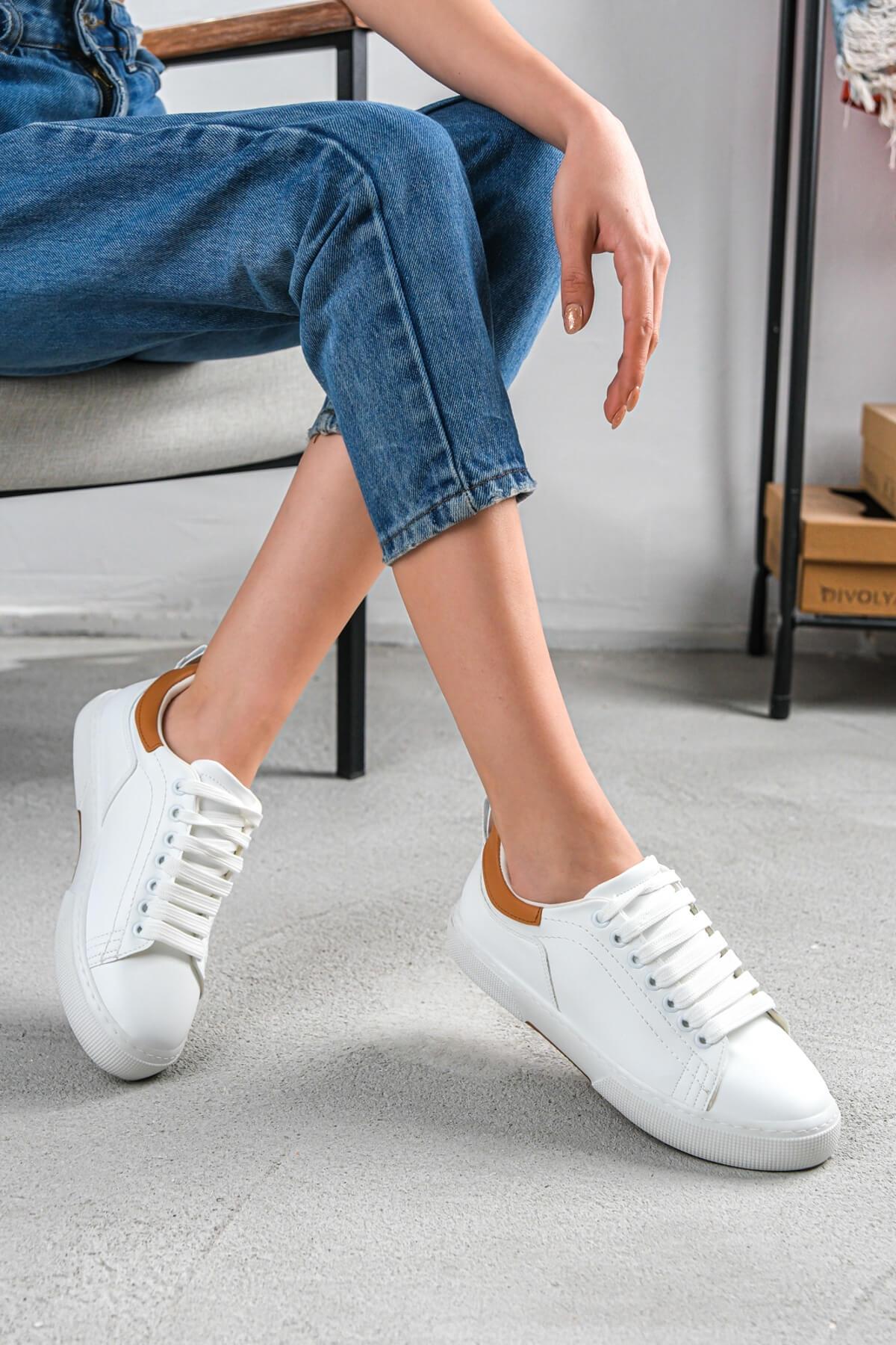 RunStan Beyaz Taba Günlük Kullanım Spor Ayakkabı