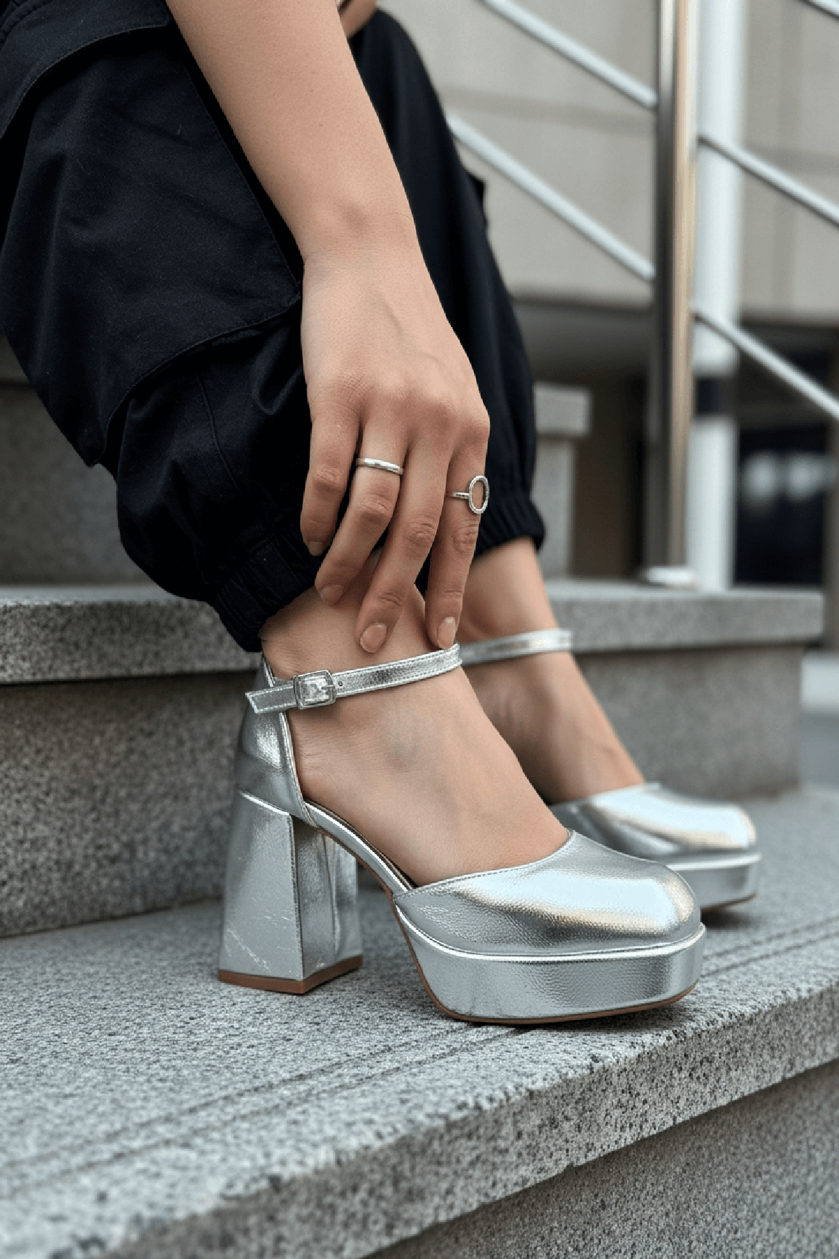 Serra Gümüş Platform ( 9 Cm Topuklu ) Günlük Topuklu Ayakkabı