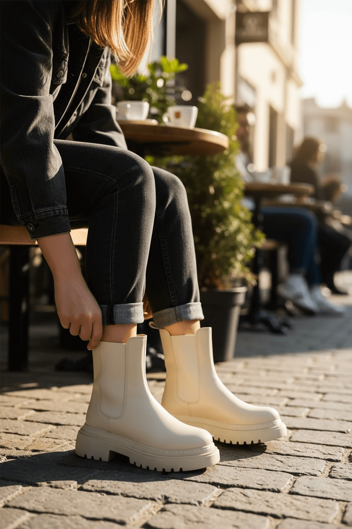 Spice Bej Cilt Yandan Lastikli Kalın Taban Günlük Bot