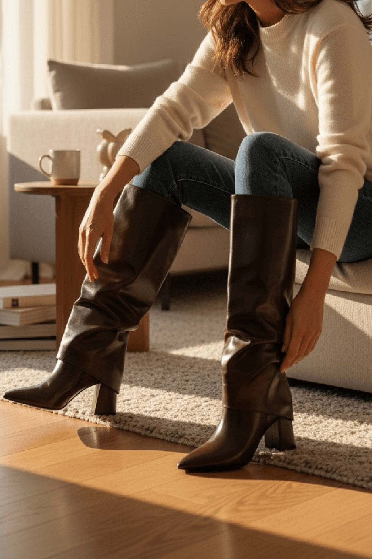 Strada Kahverengi Rugan Tak-Çıkar Konçlu  (8 cm Topuk Boyu ) Günlük Kullanım Bot Ve Çizme