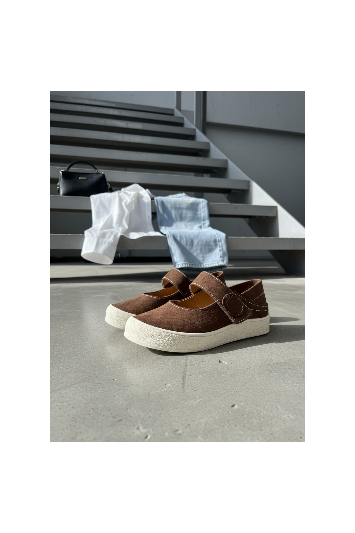 Varius Kahverengi Süet ( 3 cm Topuklu ) Yuvarlak Burunlu  Detaylı Loafer Ayakkabı